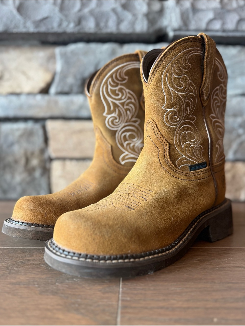 Ariat Men's Suede Western Work Boots in Tan Brown